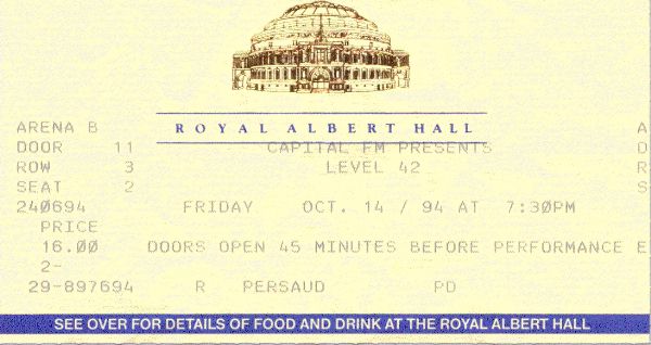 Raymond Persaud's ticket to the Royal Albert Hall Show